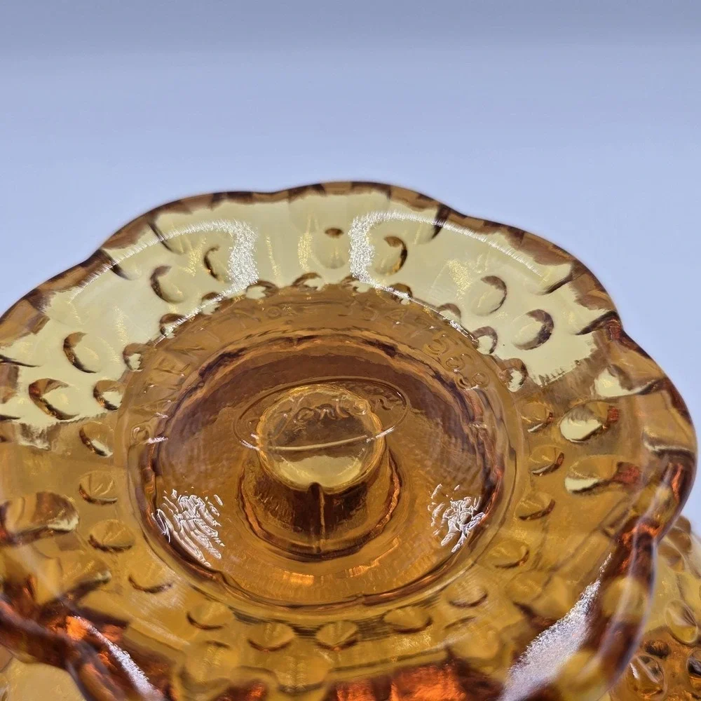 VTG Fenton Amber Hobnail Footed Glass Candle Holder Bowl Pat 3547569 MCM